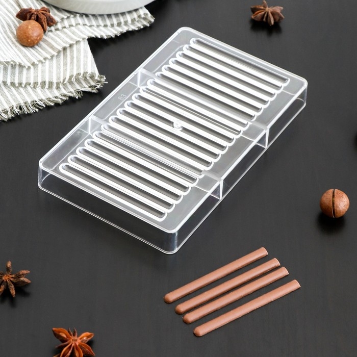 Форма для шоколада «Соломка», 20×12×2,5 см, 18 ячеек 8,5×0,5 см, цвет прозрачный Форма для шоколада «Соломка», 20×12×2,5 см, 18 ячеек 8,5×0,5 см, цвет прозрачный