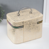 Шкатулка кожзам с зеркалом "Узоры, бабочки" беж н-р 3 шт 19х10,5х10,5 21х13х14 15х23х17см