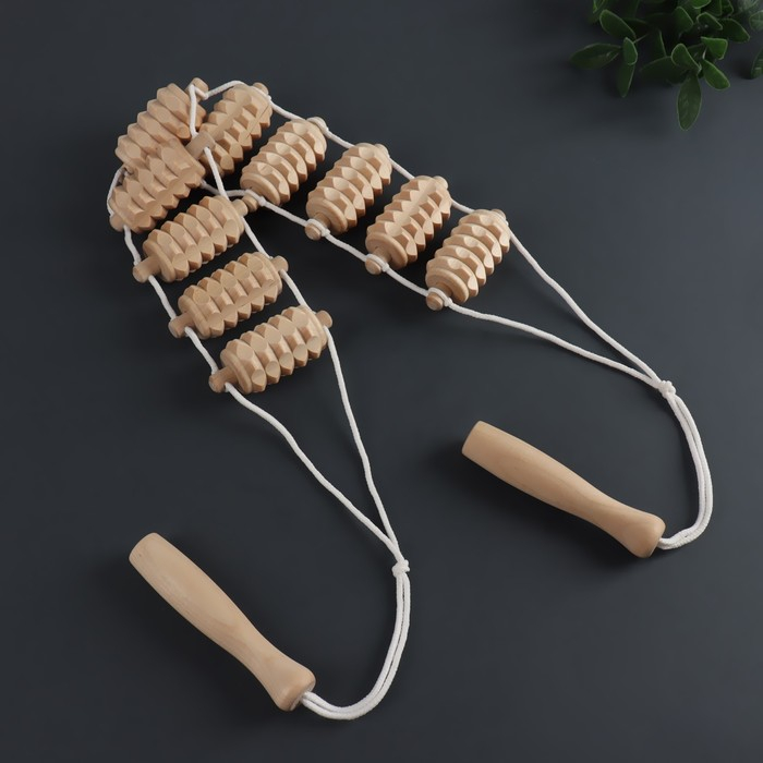 Массажёр - лента, деревянный, роликовый, зубчатый, 3 &times; 6,8 &times; 122,5 см, 10 звеньев