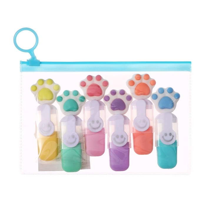 Набор маркеров текстовыделителей 6 штук 6 цветов, в пенале на молнии Лапки Набор маркеров текстовыделителей 6 штук 6 цветов, в пенале на молнии Лапки