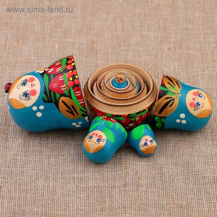 Матрёшка &laquo;Божья коровка&raquo;, голубое платье, 5 кукольная, 9-10 см