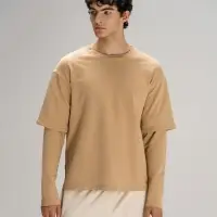 Футболка оверсайз с двойным рукавом Kosmos, бежевая, размер XL/XXL