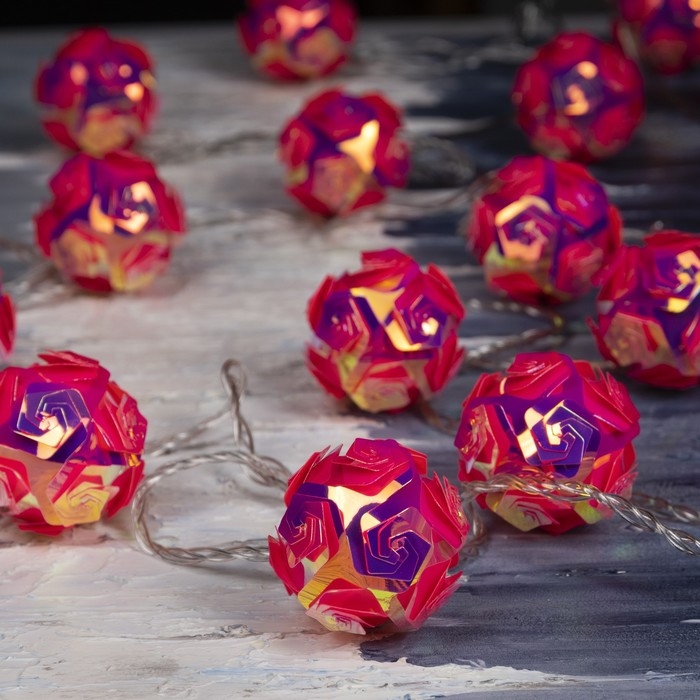 Гирлянда &laquo;Нить&raquo; 4.5 м с насадками &laquo;Цветочные шары&raquo;, IP20, прозрачная нить, 15 LED, свечение белое, 220 В