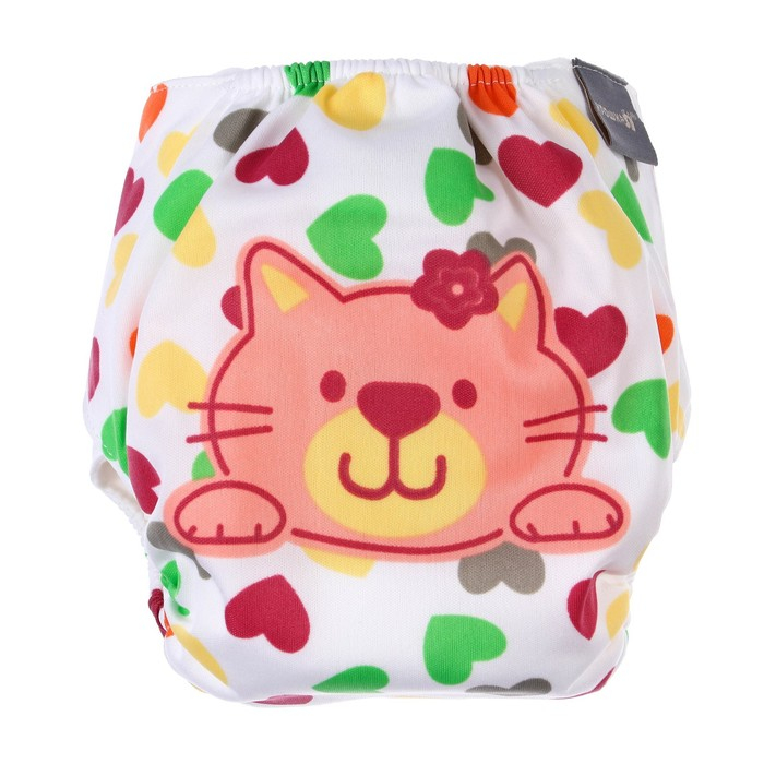 Многоразовый подгузник &laquo;Сердечки. Котик&raquo;, 3-15 кг, цвет белый, Крошка Я