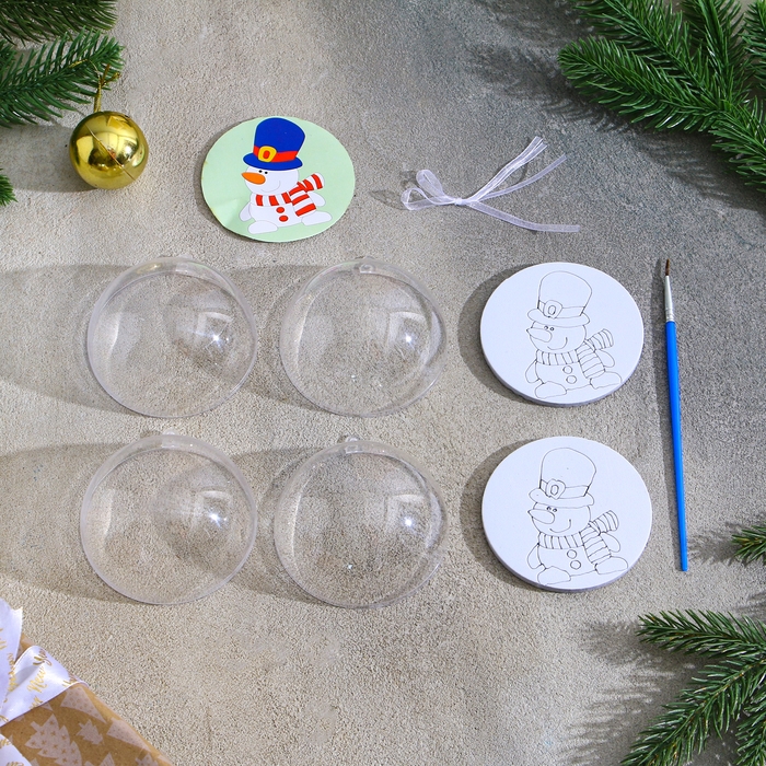 Ёлочное украшение под раскраску «Модник» размер: 8 см; 2 шт., кисть Ёлочное украшение под раскраску «Модник» размер: 8 см; 2 шт., кисть