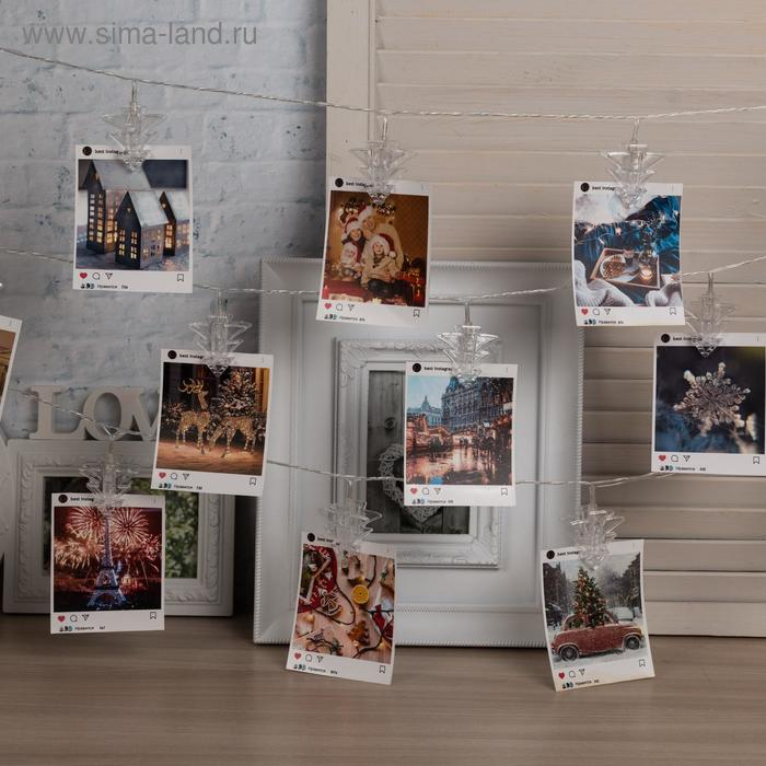 Гирлянда &laquo;Нить&raquo; 4.5 м с насадками &laquo;Прищепки-ёлочки&raquo;, IP20, прозрачная нить, 20 LED, свечение тёплое белое, 220 В