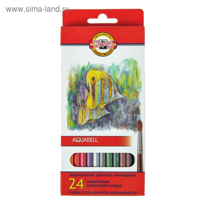 Карандаши акварельные 24 цвета 3.0 мм Koh-I-Noor "Рыбки" 3718, картонная коробка, европодвес, L=175 мм