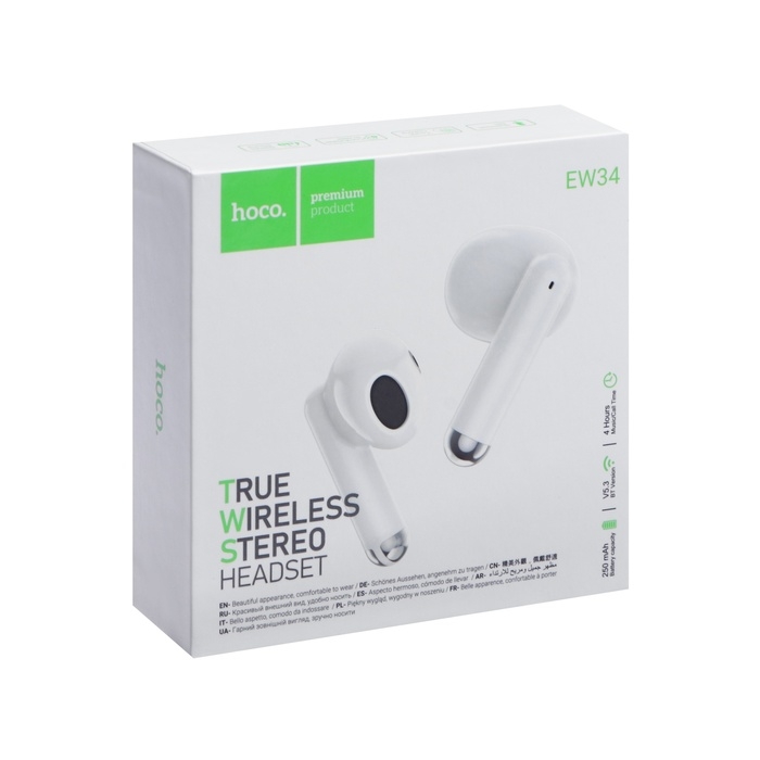 Наушники Hoco EW34, TWS, беспроводные, вкладыши, BT 5.3, 30/250 мАч, белые Наушники Hoco EW34, TWS, беспроводные, вкладыши, BT 5.3, 30/250 мАч, белые