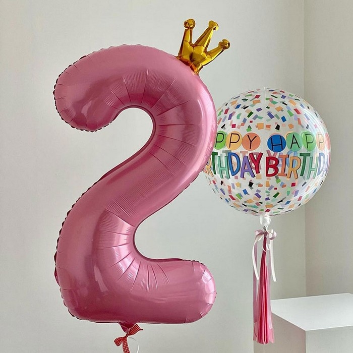 Шар фольгированный 40" &laquo;Цифра 2 с короной&raquo;, цвет розовый