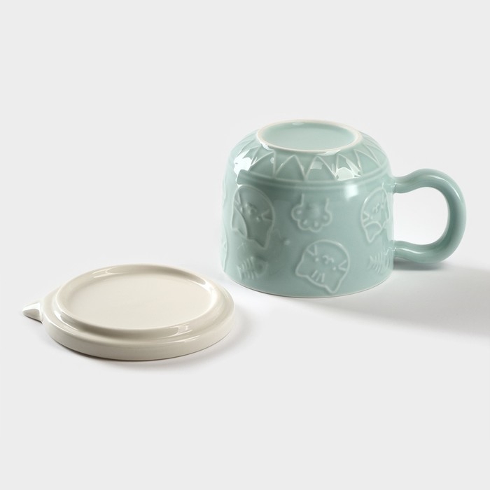 Кружка керамическая &laquo;Улыбающийся кот&raquo;, 450 мл, цвет голубой