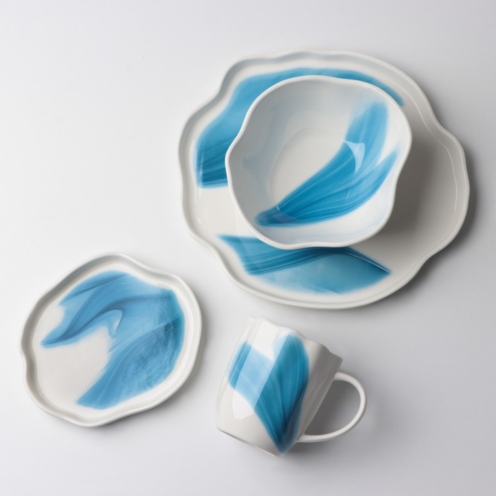 Салатник керамический неровный край &laquo;Разводы&raquo;, 600 мл, 17 см, цвет белый