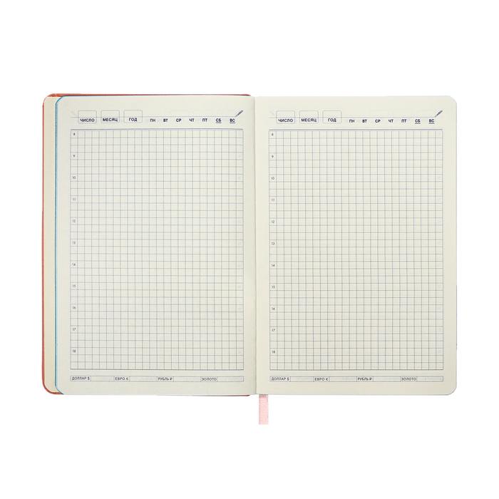 Ежедневник недатированный A5, 140л, клетка, кожзам, на резинке, бирюзовый срез, Розовый Ежедневник недатированный A5, 140л, клетка, кожзам, на резинке, бирюзовый срез, Розовый