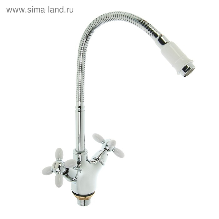 Смеситель для кухни Accoona A4882G, двухрычажный, с гибким изливом, белый/хром