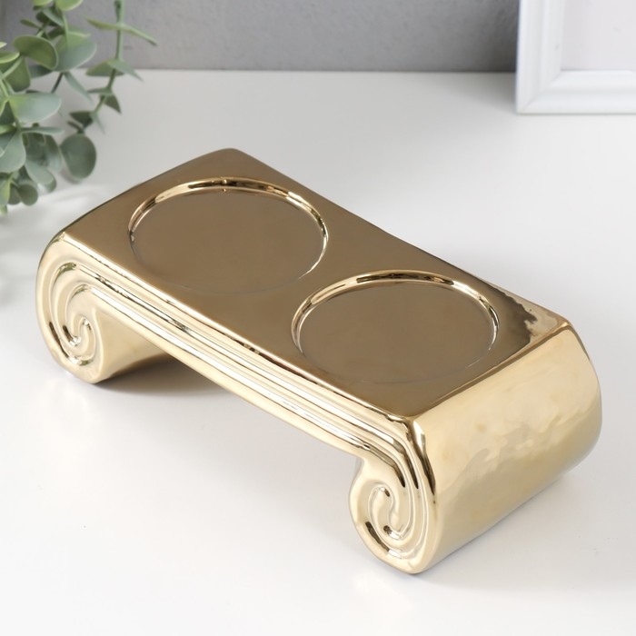 Подсвечник керамика на 2 свечи Подсвечник керамика на 2 свечи "Греция" d=7,5 см золото 22,5х10х7 см