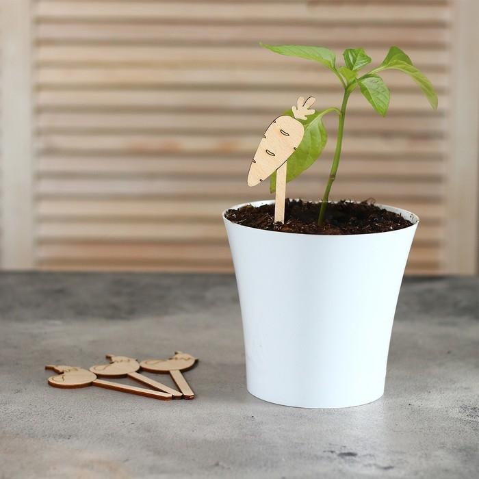 Таблички садовые для маркировки, 12 см, набор 8 шт., дерево, &laquo;Морковь&raquo;, Greengo