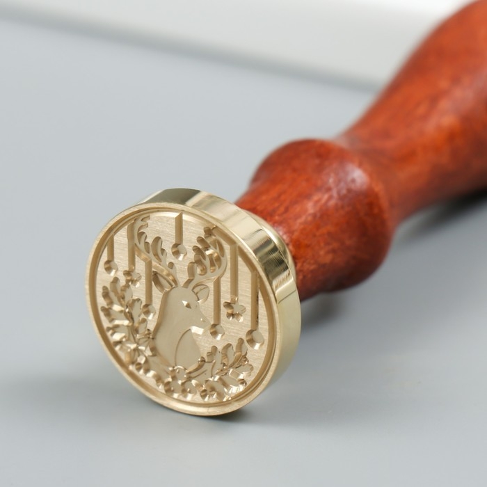 Печать для сургуча с деревянной ручкой Печать для сургуча с деревянной ручкой "Рождественский олень" 9х2,5х2,5 см