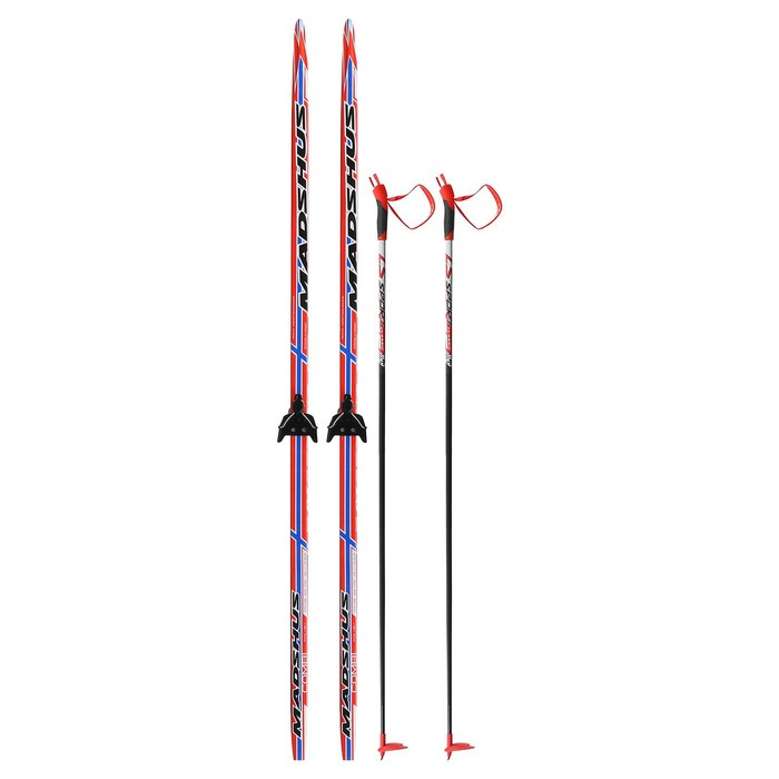 Комплект лыжный: пластиковые лыжи 185 см без насечек, стеклопластиковые палки 145 см, крепления NN75 мм, цвета МИКС Комплект лыжный: пластиковые лыжи 185 см без насечек, стеклопластиковые палки 145 см, крепления NN75 мм, цвета МИКС