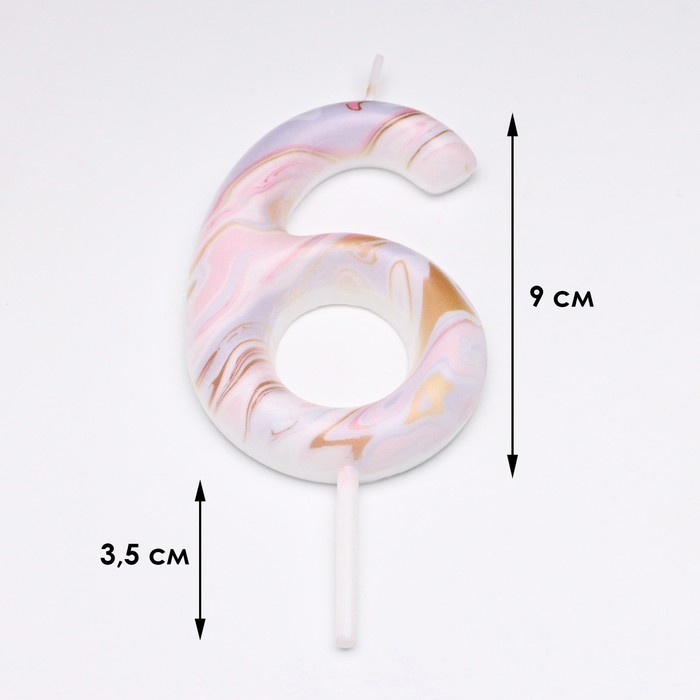 Свеча в торт Свеча в торт "Белый мрамор", цифра "6", ГИГАНТ, 9 см