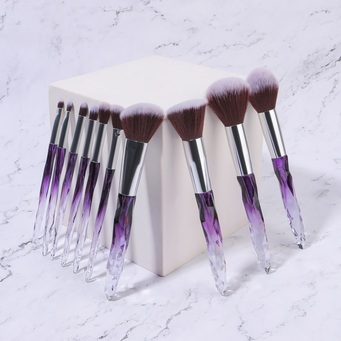 Набор кистей для макияжа &laquo;Luminous&raquo;, 10 предметов, PVC - чехол, цвет чёрный/фиолетовый