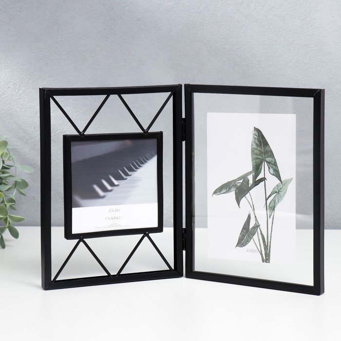 Фоторамка металл на 2 фото 10х10, 10х15 см Фоторамка металл на 2 фото 10х10, 10х15 см "Лофт. Треугольники" чёрная 20х30,5 см