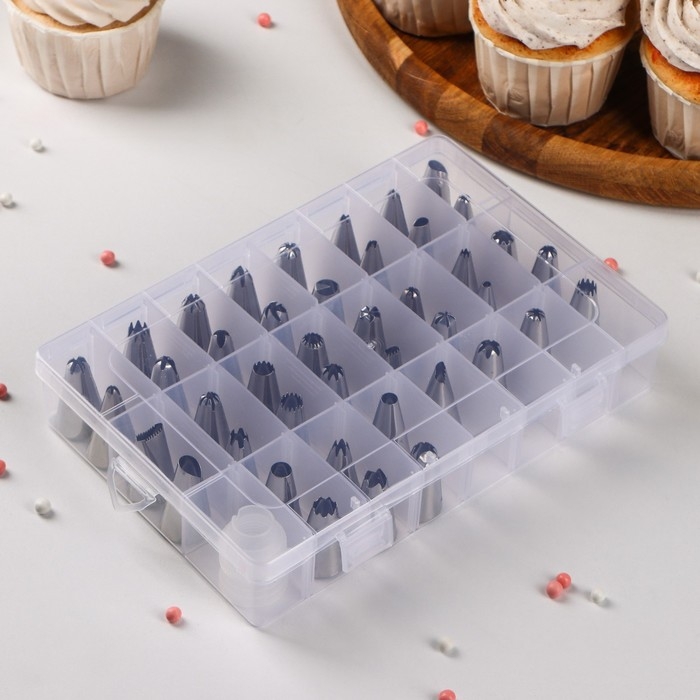 Набор насадок кондитерских, 42 шт, d=1,7 см, адаптер, в кейсе, насадки МИКС