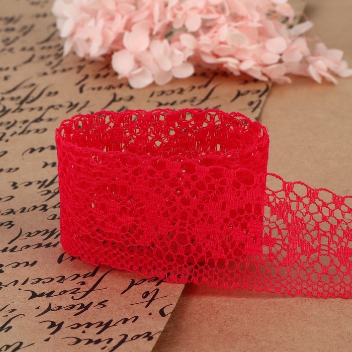 Кружево капроновое, 35 мм &times; 10 &plusmn; 1 м, цвет красный