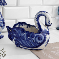 Конфетница "Лебедь гжельский", гжель, фарфор, 18х20 см