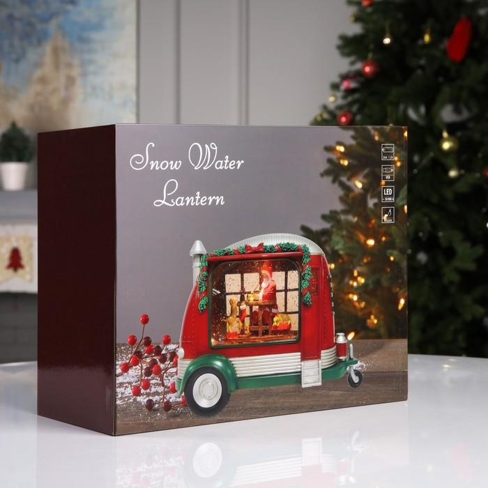 Светодиодная фигура &laquo;Мастерская Санты на колёсах&raquo; 28.5 &times; 17.5 &times; 10.5 см, пластик, батарейки ААх3 (не в комплекте), USB, свечение тёплое белое