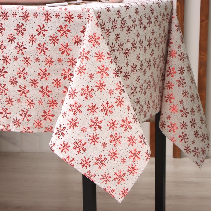Скатерть Этель Снежинки 100*140 &plusmn;5 см, 80% п/э 20% лен, 120гр/м2