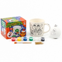 Новогодняя кружка под раскраску с ёлочным шаром &laquo;Новый год! Змея с подарками&raquo;, 300 мл, набор для творчества, символ года 2025