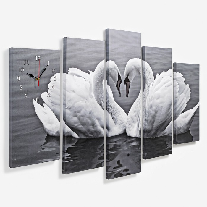 Часы-картина настенные, модульные Часы-картина настенные, модульные "Пара лебедей", бесшумные, 80 х 140 см