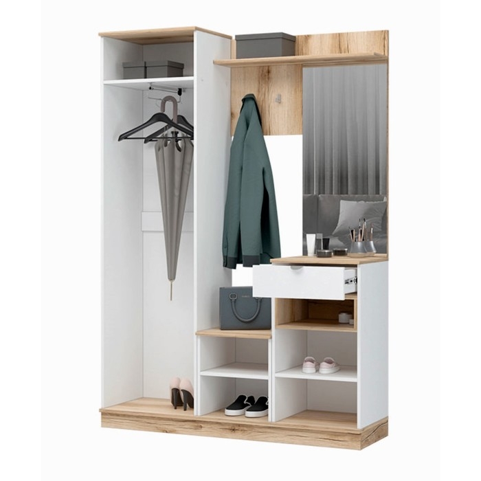 Прихожая Юкки, 1400х415х2000, Белый/Дуб делано Прихожая Юкки, 1400х415х2000, Белый/Дуб делано