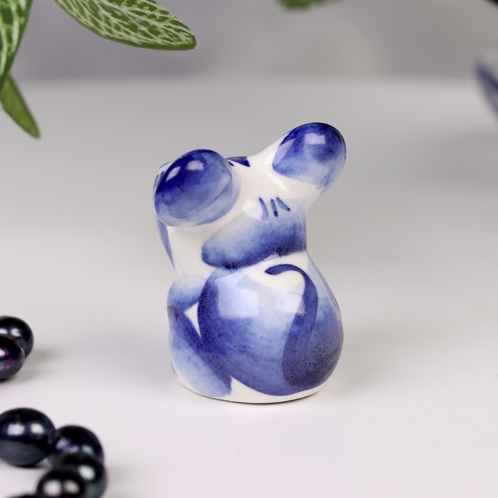 Сувенир гжель &laquo;Мышка&raquo;, бело-синий,керамика, малая,