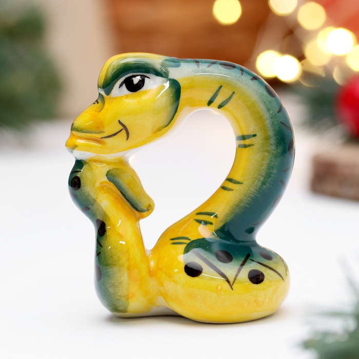 Новый год. Сувенир символ года Новый год. Сувенир символ года "Змей Мыслитель зеленый", 7 см, фарфор