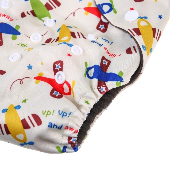 Многоразовый подгузник &laquo;Самолеты&raquo;, 3-15 кг, угольно-бамбуковая ткань, разноцветный, Крошка Я