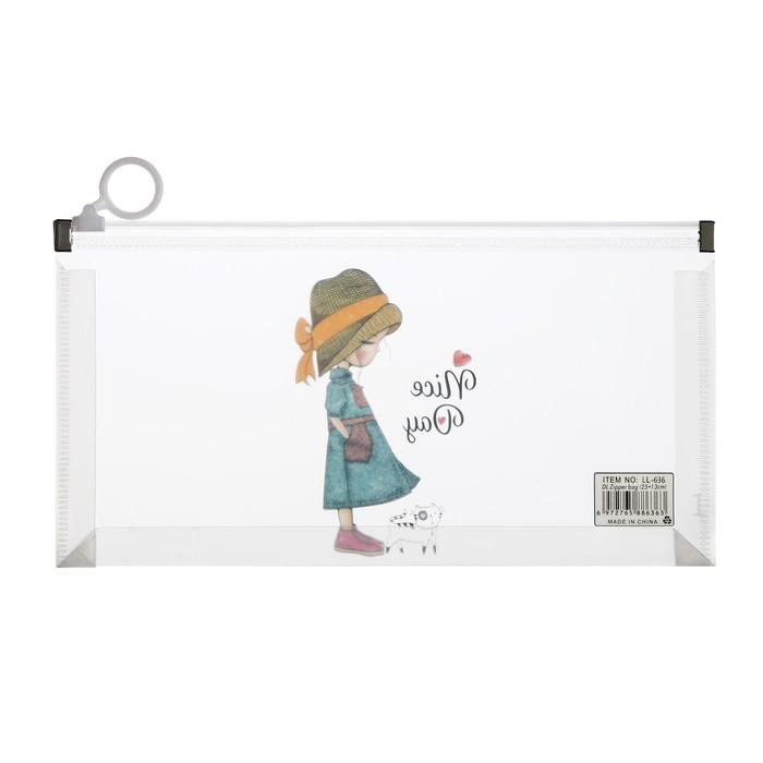 Папка-конверт на молнии формат А6, 180мкр, с рисунком "Маленькая девочка", МИКС