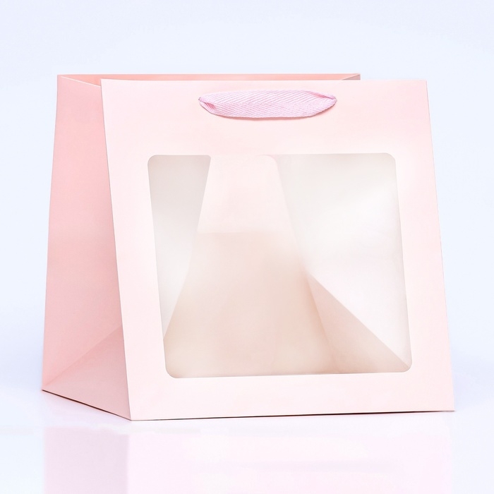 Пакет подарочный, крафт, с окном, &laquo;Розовый&raquo;, 25 х 25 х 25 см