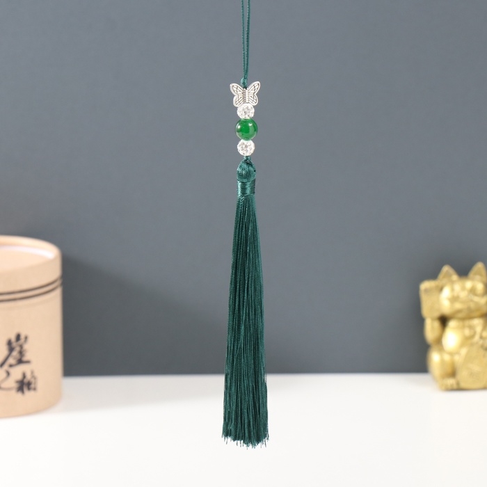 Подвеска текстиль, металл Подвеска текстиль, металл "Бабочка" тёмно-зелёная 1х1,2х16,5 см