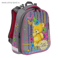 Рюкзак каркасный школьный 36 х 28 х 16 см, эргономичная спинка, Stavia "Мишка", серый