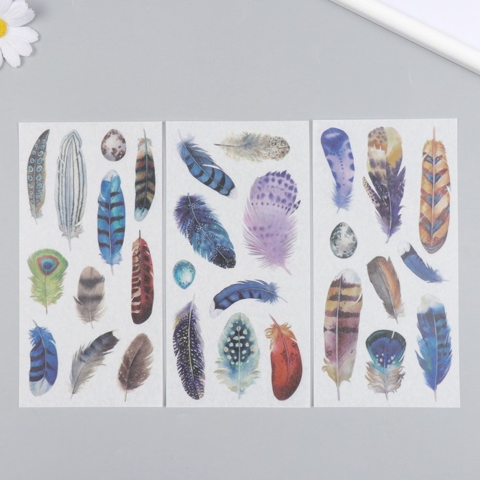 Наклейки для творчества бумага Наклейки для творчества бумага "Пёрышки" набор 3 листа 10х20 см