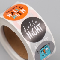 Наклейка бумага "Хэллоуин. Страшилки" d=2,5 см 500 шт в рулоне Наклейка бумага "Хэллоуин. Страшилки" d=2,5 см 500 шт в рулоне