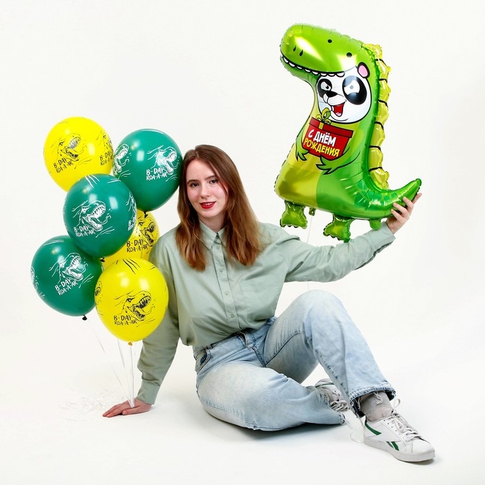 Набор воздушных шаров &laquo;С днём рождения. Дино панда&raquo;, латекс, фольга, 6 шт.