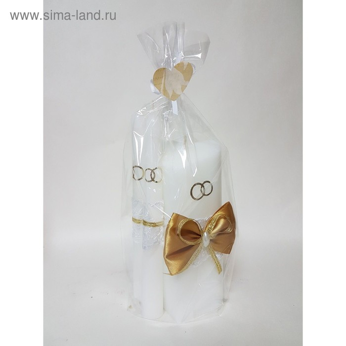 Набор свечей Набор свечей "Кружевной с бантиком" золотой: домашний очаг 6,8х15см, родительские 1,8х17,5см