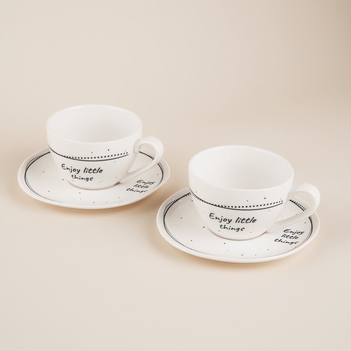 Набор чайный фарфоровый SL Home «Милый дом», 4 предмета: 2 чашки 275 мл, 2 блюдца d=15,5 см, цвет белый Набор чайный фарфоровый SL Home «Милый дом», 4 предмета: 2 чашки 275 мл, 2 блюдца d=15,5 см, цвет белый