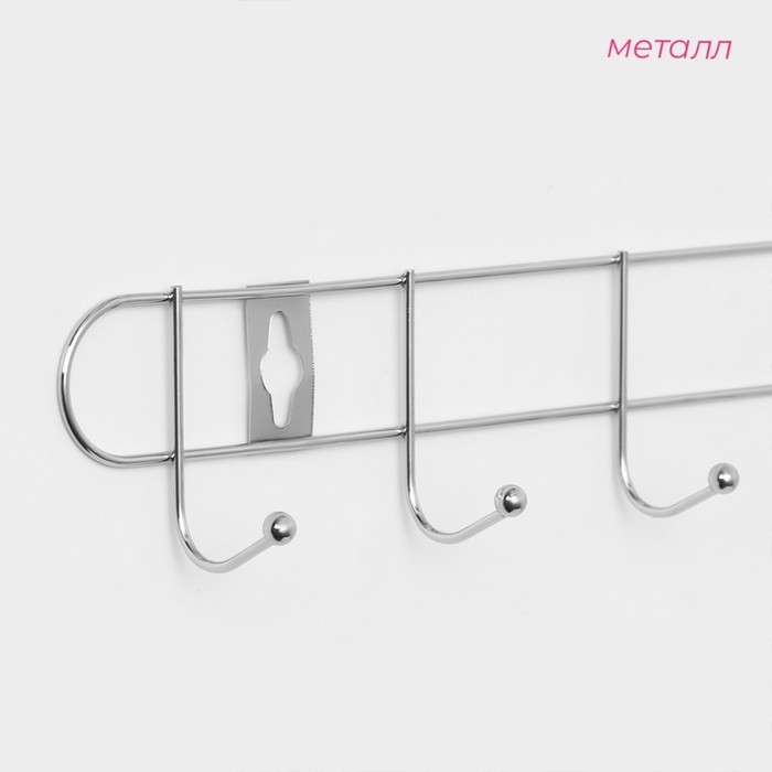 Вешалка настенная на 6 крючков Доляна &laquo;Лето&raquo;, 33&times;3,5&times;5 см, цвет серебряный