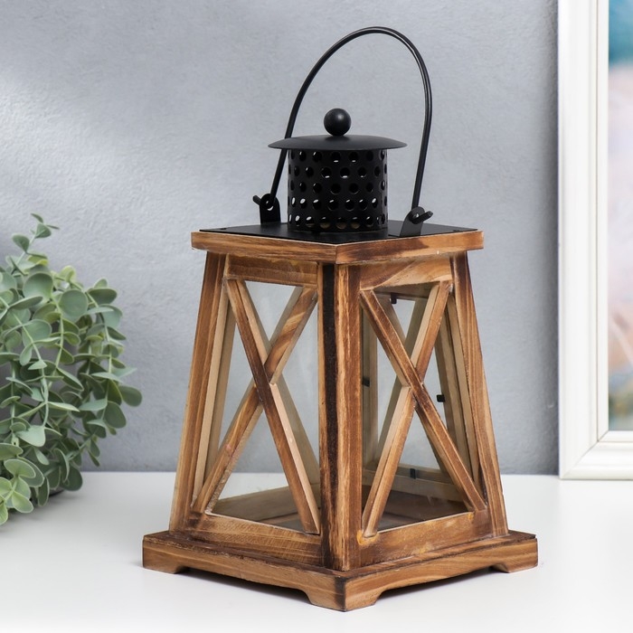 Подсвечник дерево на 1 свечу Подсвечник дерево на 1 свечу "Фонарь - трапеция" состаренный 26х16х16 см