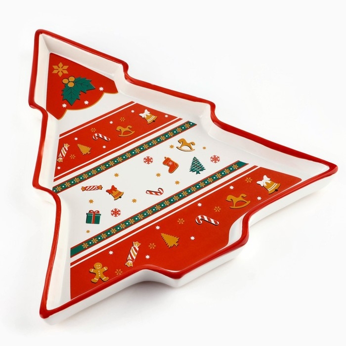 Новый год! Блюдо новогоднее керамическое &laquo;Пряничные человечки&raquo;, 23х22х2 см, цвет белый