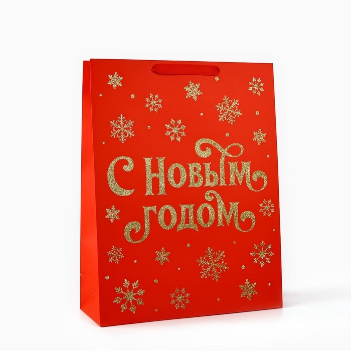 Пакет подарочный новогодний ламинированный &laquo;С Новым годом&raquo;, глиттер, L 31 х 40 х 11.5 см, Новый год