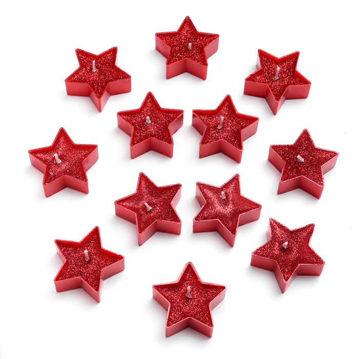 Свеча в гильзе "Звёздочка", набор 12 шт, красная блёстка