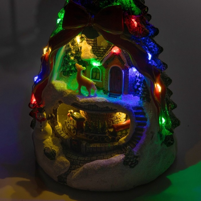 Светодиодная фигура &laquo;Поезд и оленёнок&raquo; 26 &times; 14 &times; 14 см, полистоун, батарейки АААх2 (не в комплекте), свечение мульти